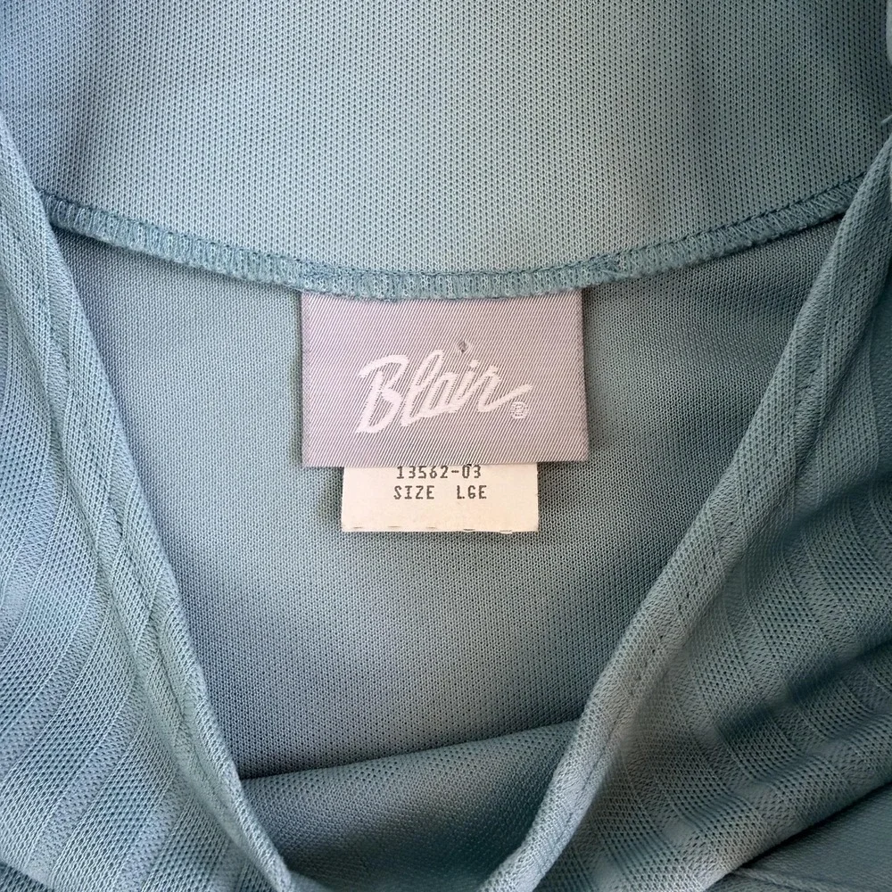 Vintage Blair Jacket Pants Set Womens Large Blue Knit Elastic Waist Short Sleeve